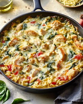 Creamy Ricotta Chicken Orzo Skillet is a must-try dish!