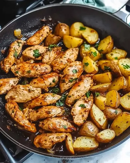 Garlic Butter Chicken and Potatoes Skillet Recipe delights!