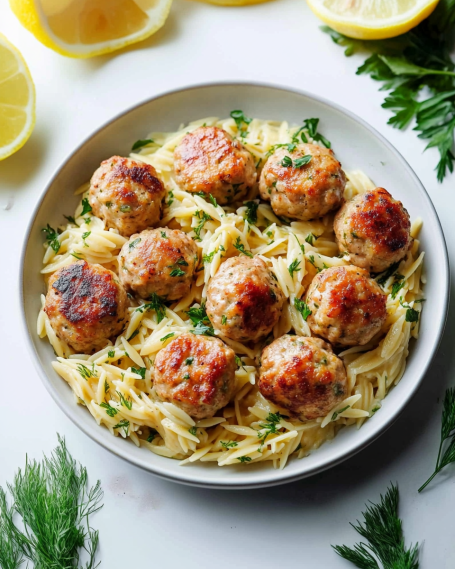 Greek Chicken Meatballs with Lemon Orzo Recipe Delight!