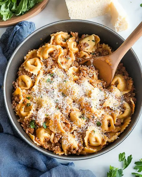 One-Pan Cheesy Tortellini with Meat is a family favorite.