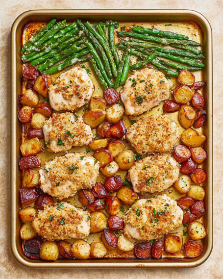 Parmesan Crusted Chicken Sheet Pan Dinner is easy!