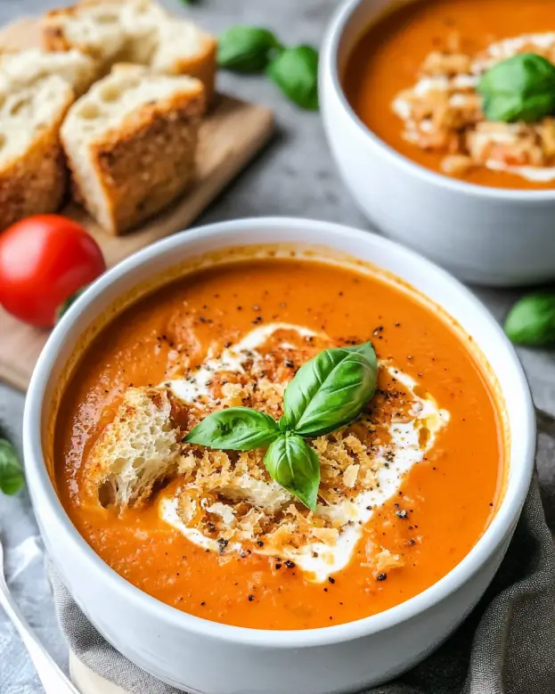 Creamy Tomato Basil Soup is a comforting delight.
