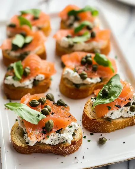 Smoked Salmon Crostini with Cream Cheese and Capers delights!