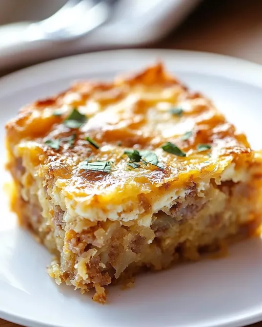 Sausage Egg Cream Cheese Hash Brown Casserole delights everyone!