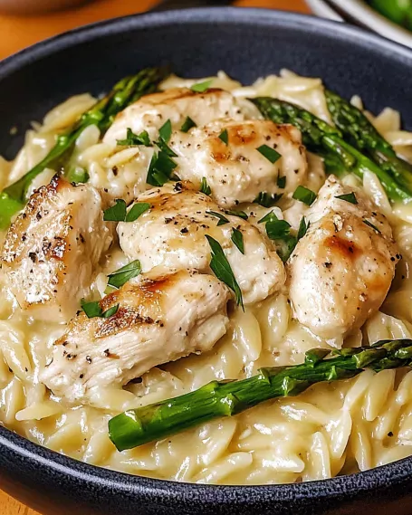 Creamy Parmesan Orzo with Chicken and Asparagus