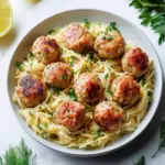 Greek Chicken Meatballs with Lemon Orzo