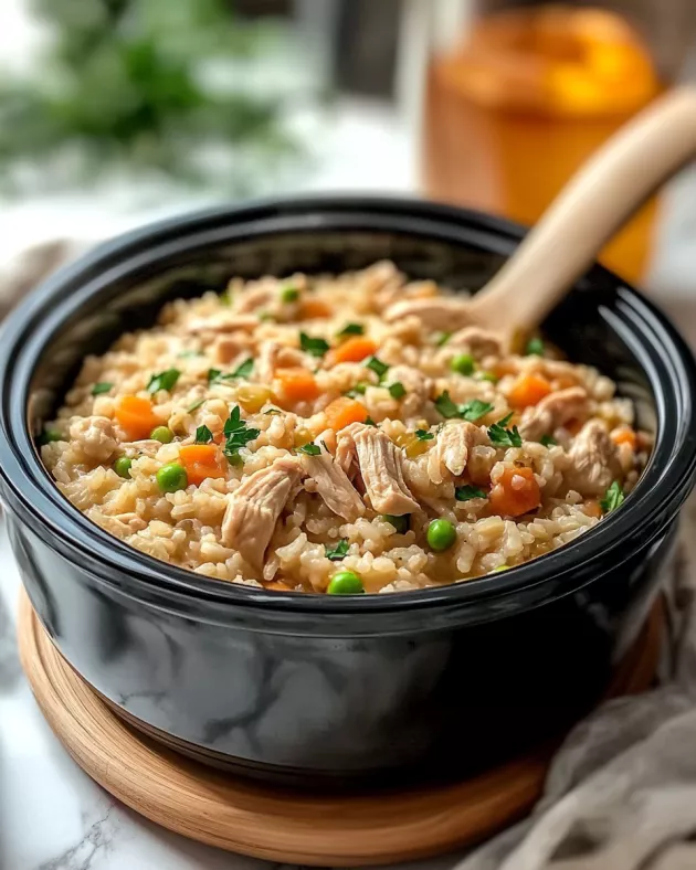 Cozy Chicken and Rice in a Crockpot is a delight!