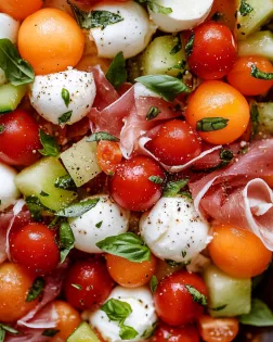 Caprese Melon Salad with Prosciutto and Mozzarella delights!