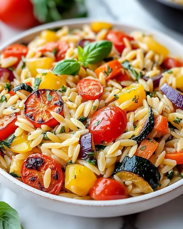Roasted Vegetable Orzo is a delicious and healthy dish.