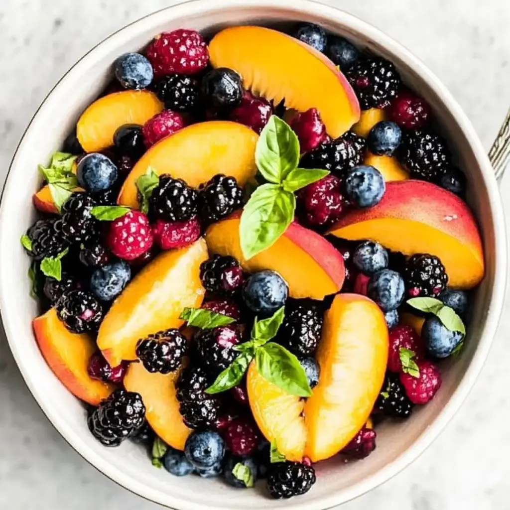 Honey Lime Basil Peach Fruit Salad
