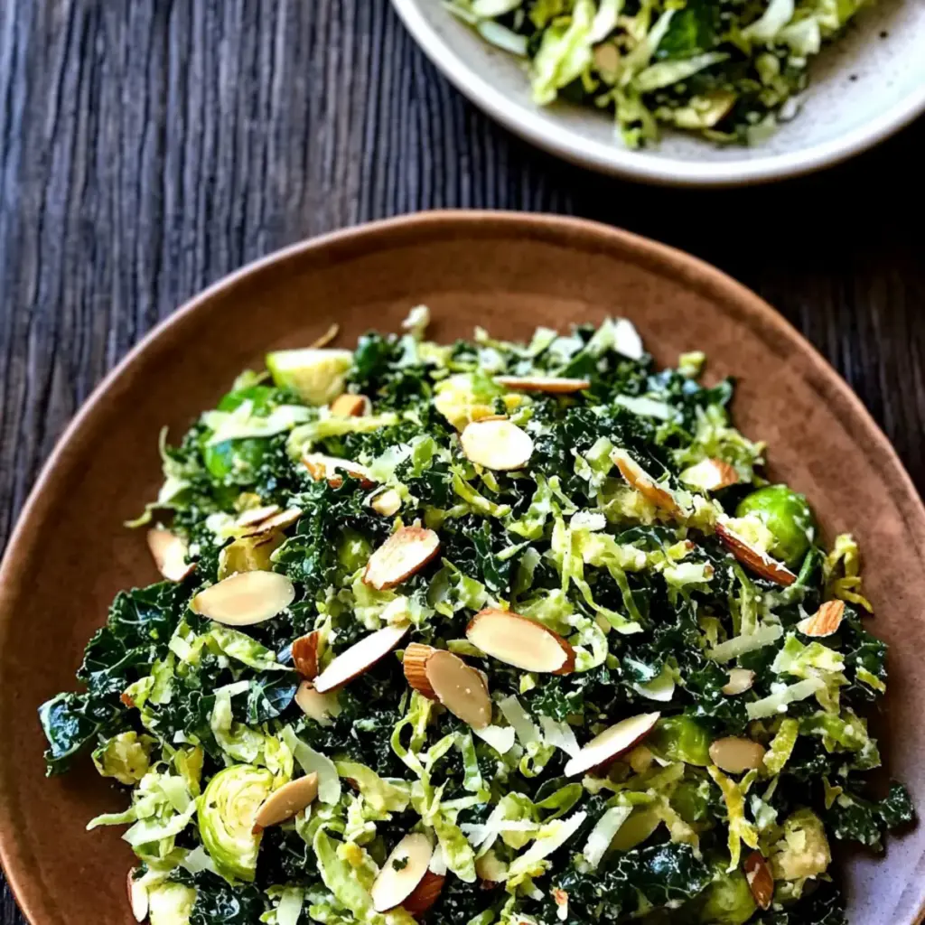 Shredded Kale and Brussels Sprout Salad with Lemon Dressing