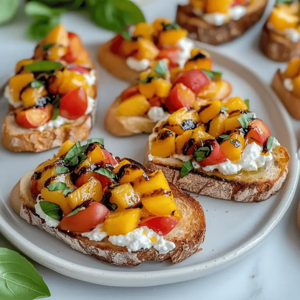 Quick Peach Bruschetta with Whipped Ricotta