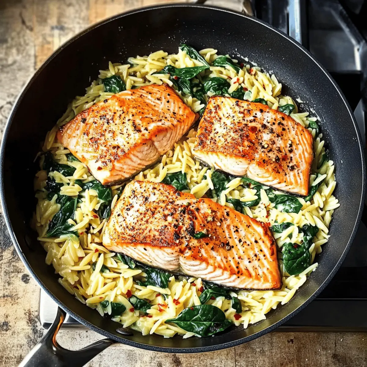 One Skillet Salmon with Lemon Orzo for a Quick Family Dinner