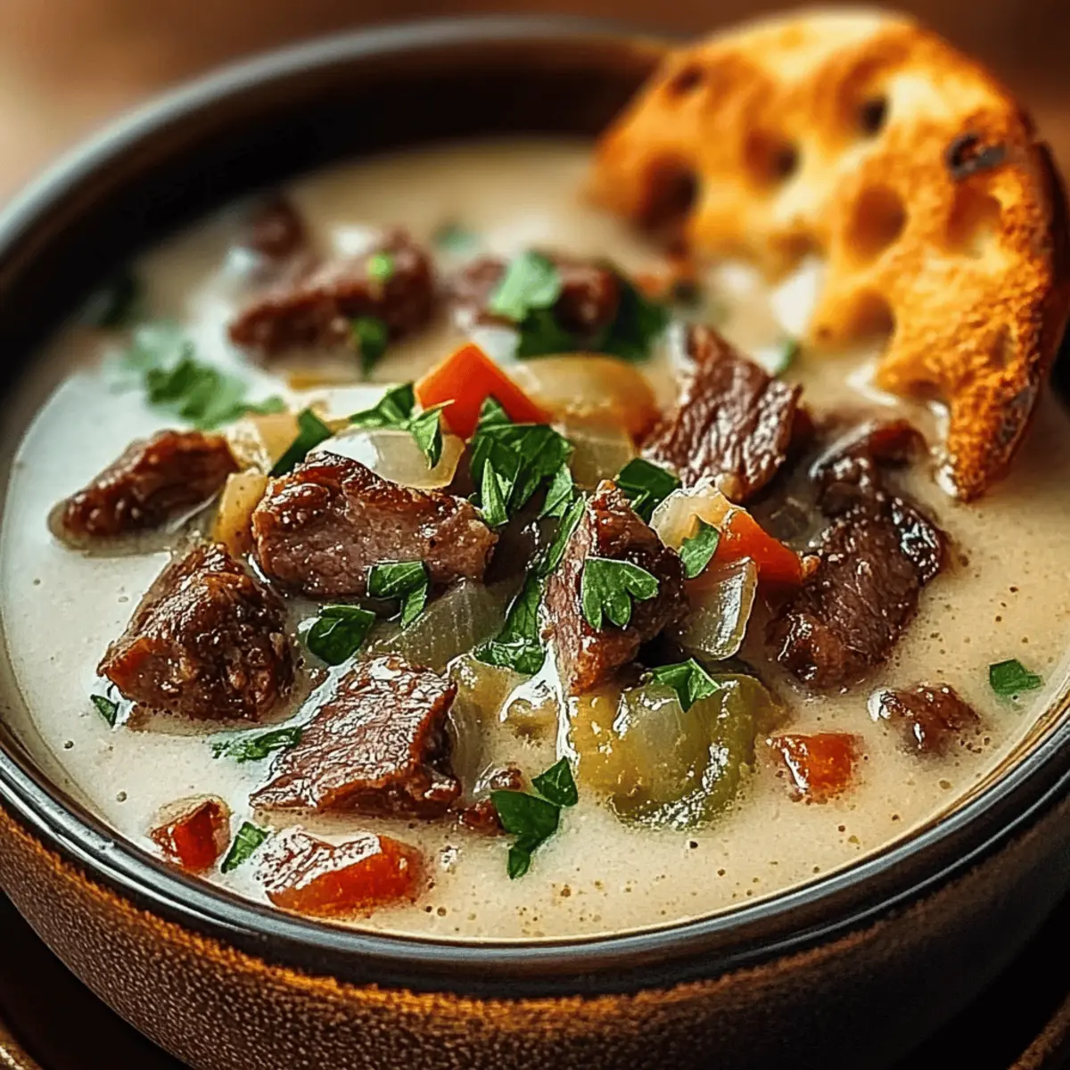 Cozy Up with Hearty Philly Cheesesteak Soup Tonight