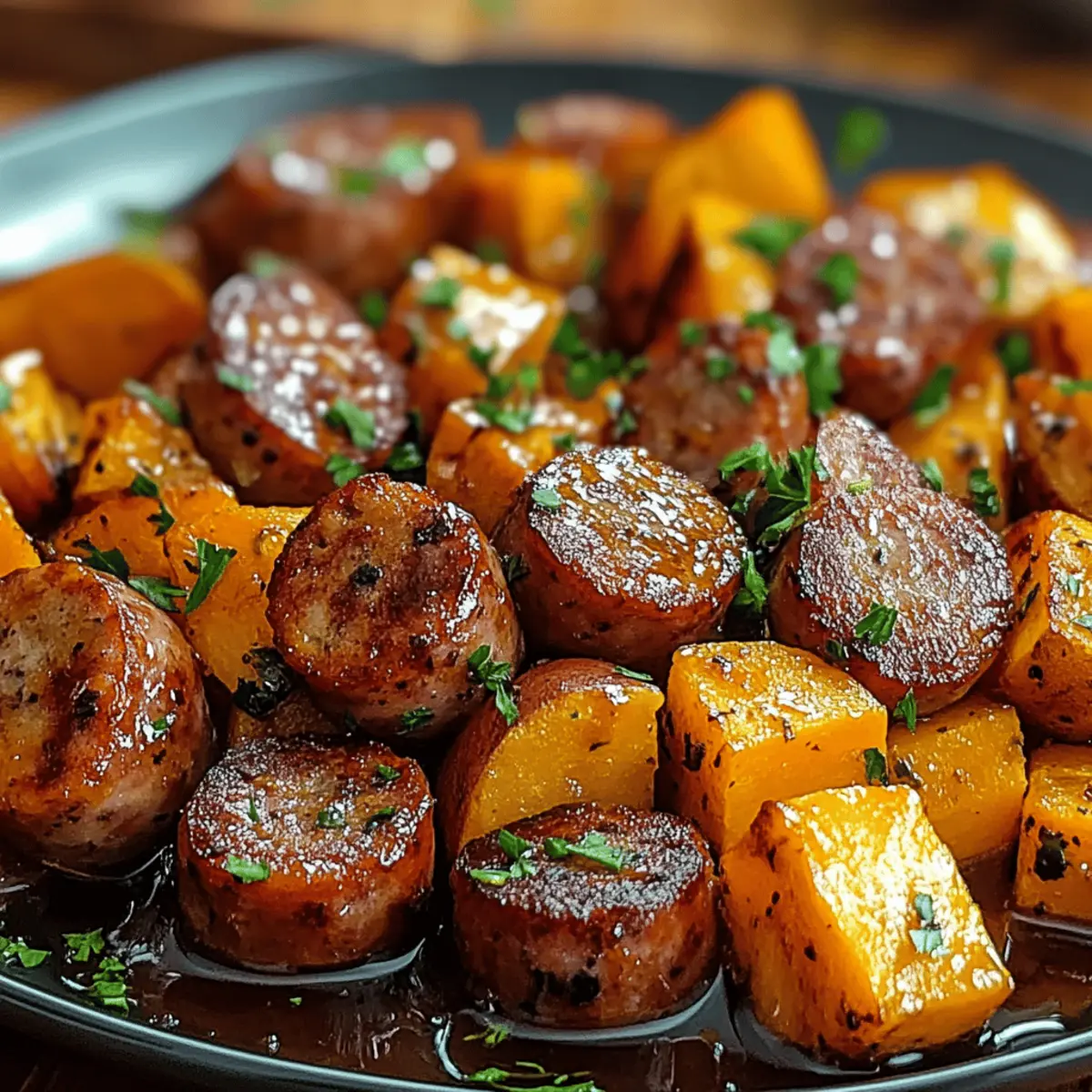 Savor This Sausage and Sweet Potatoes with Honey Garlic Sauce
