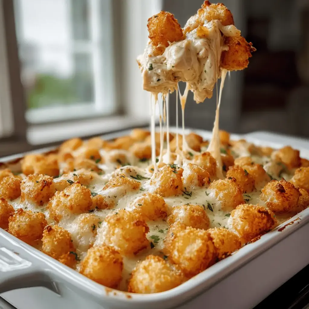 Irresistible Chicken Alfredo Tater Tot Casserole