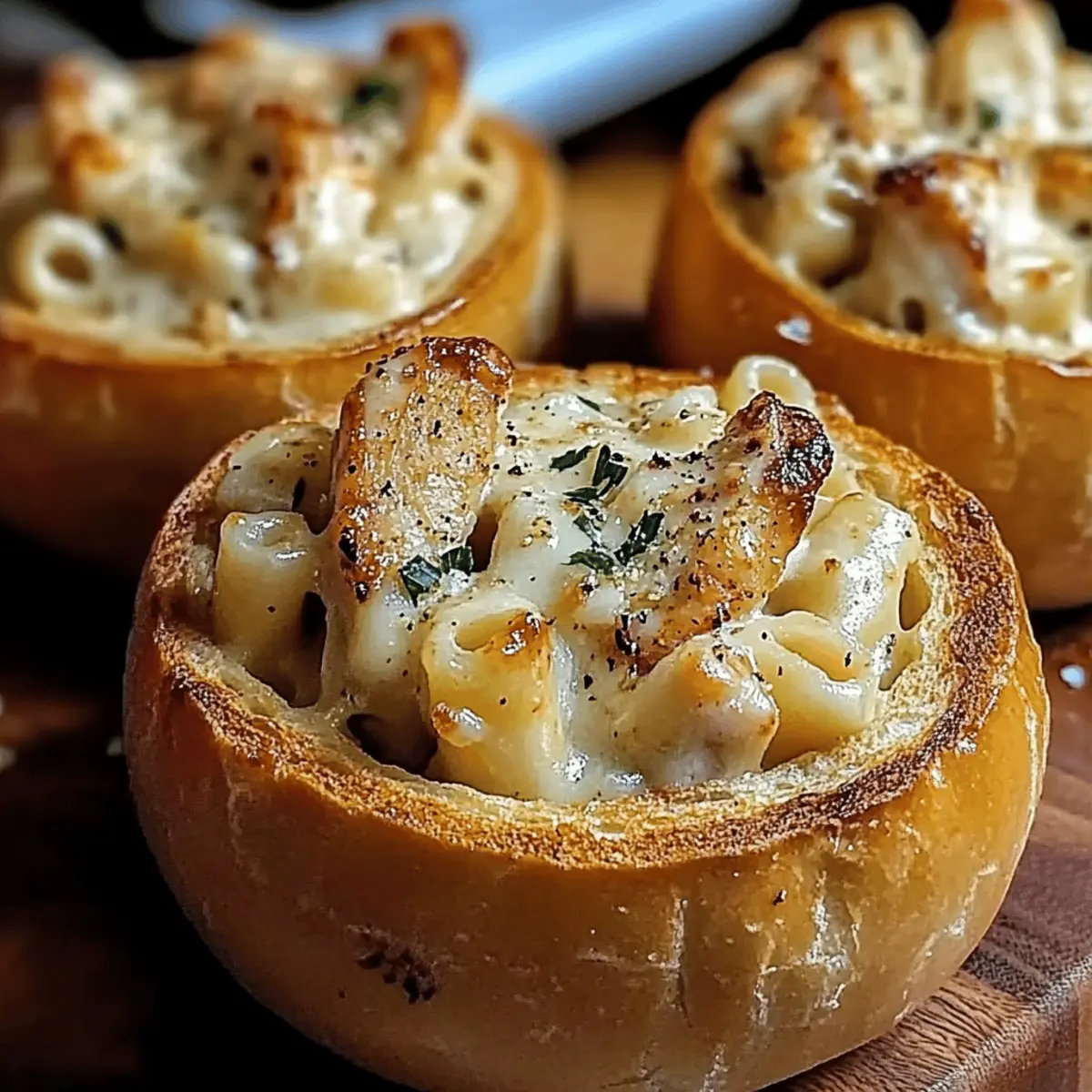 Savor Chicken Alfredo Garlic Bread Bowls for Cozy Nights