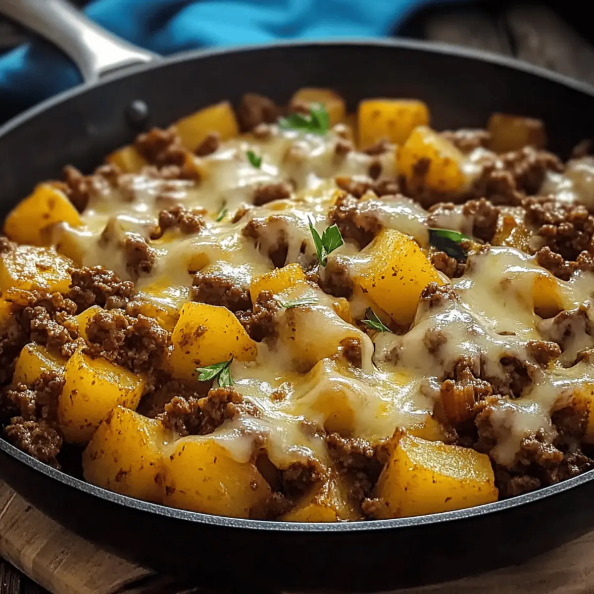 One-Pan Cheesy Meat & Potato Skillet for Cozy Nights