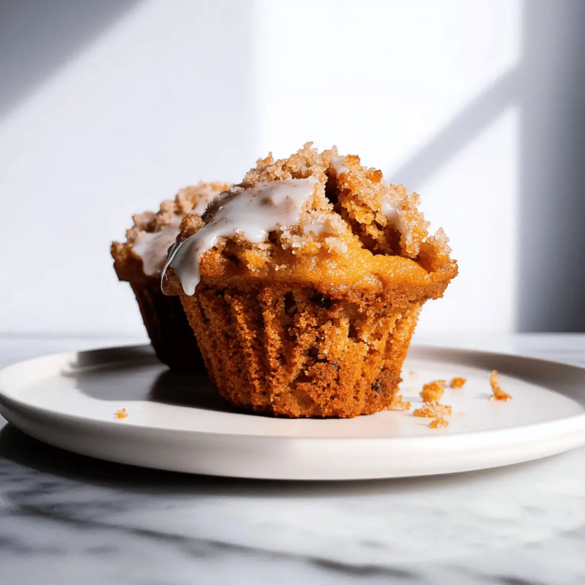 Moist Pumpkin Crumb Muffins with Sweet Maple Icing