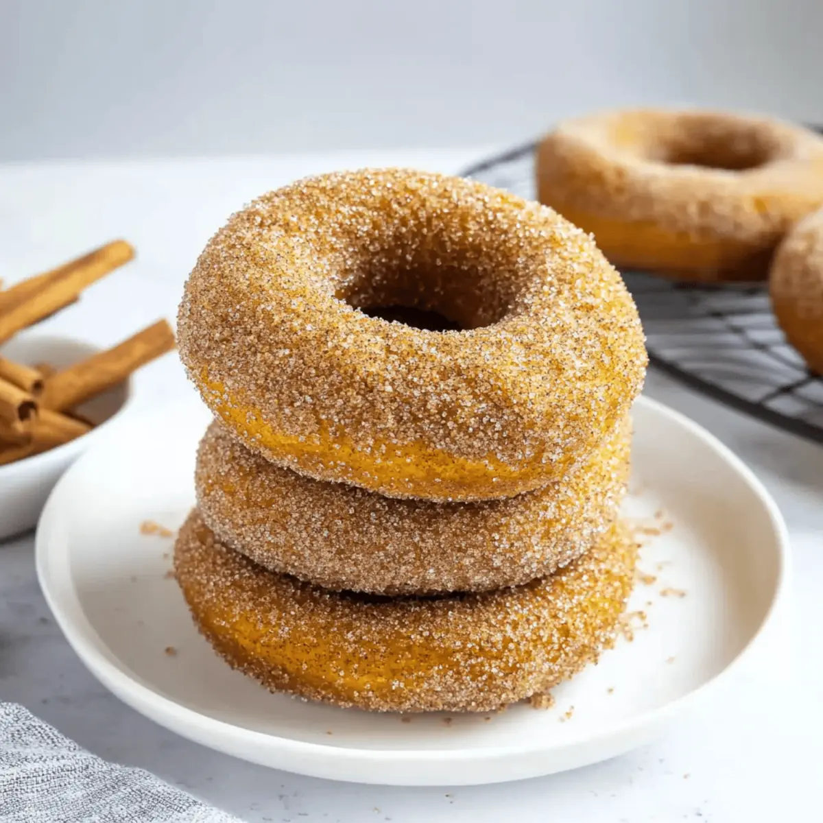 Warm Vegan Pumpkin Donuts with Cinnamon Sugar Bliss