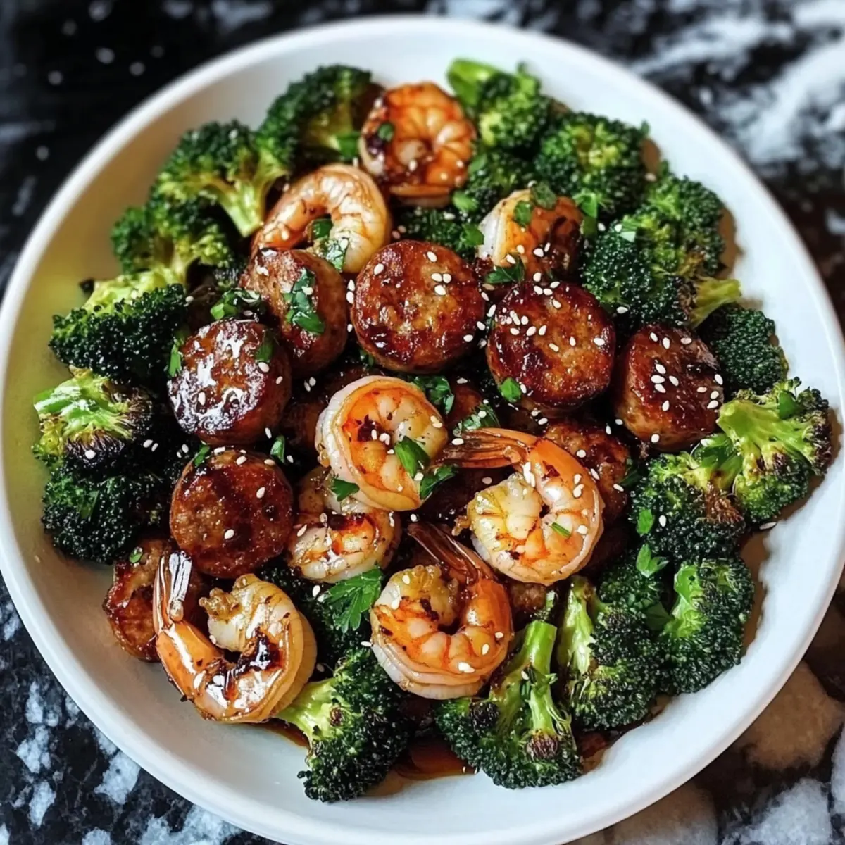 Honey Garlic Shrimp and Sausage Broccoli Skillet