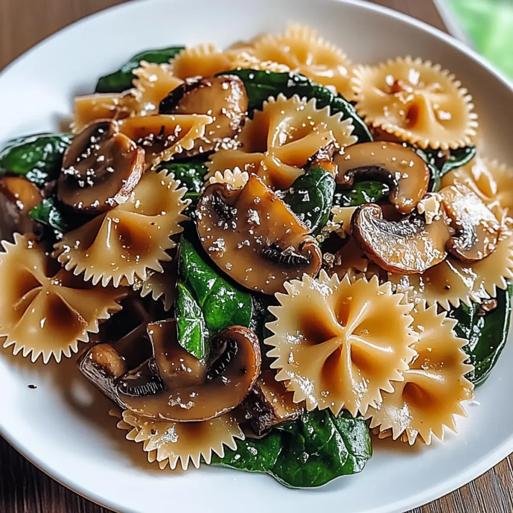 Farfalle Pasta with Spinach, Mushrooms, and Caramelized Onions