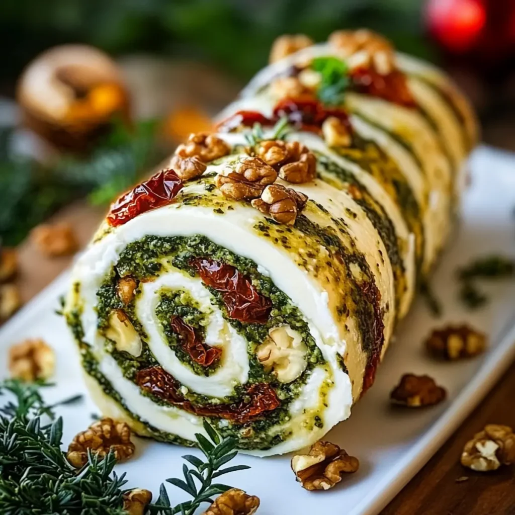 Cheese Log with Pesto and Sun Dried Tomatoes