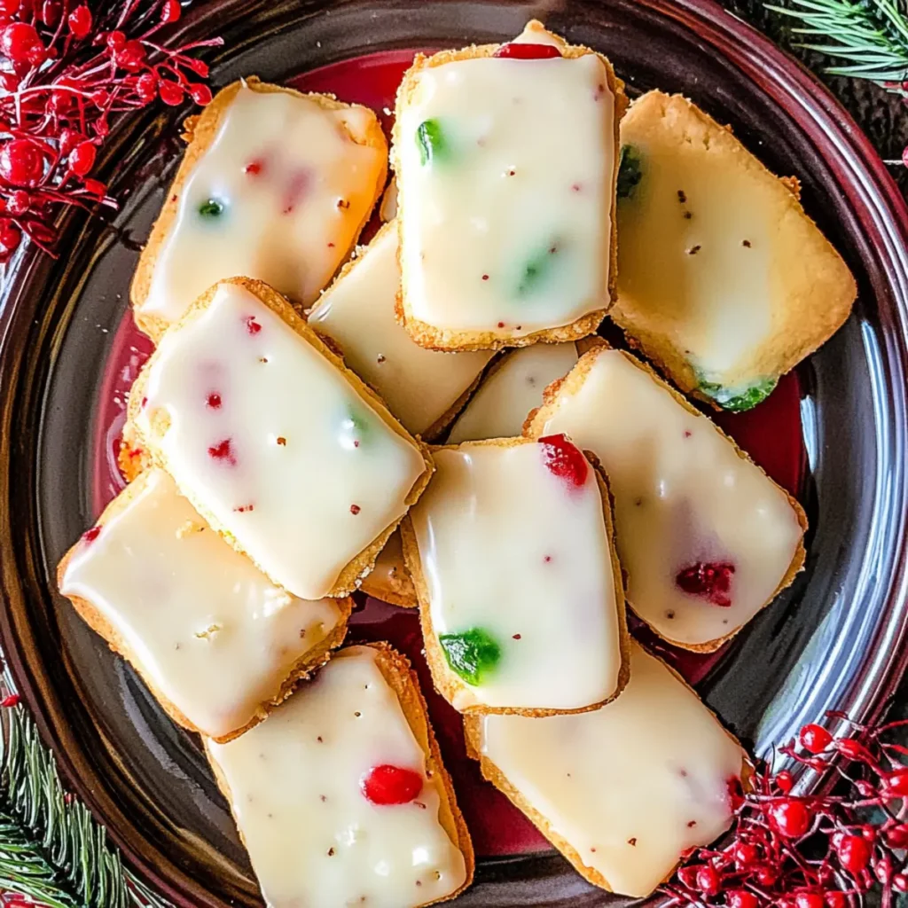 Glazed Fruitcake Shortbread Cookies