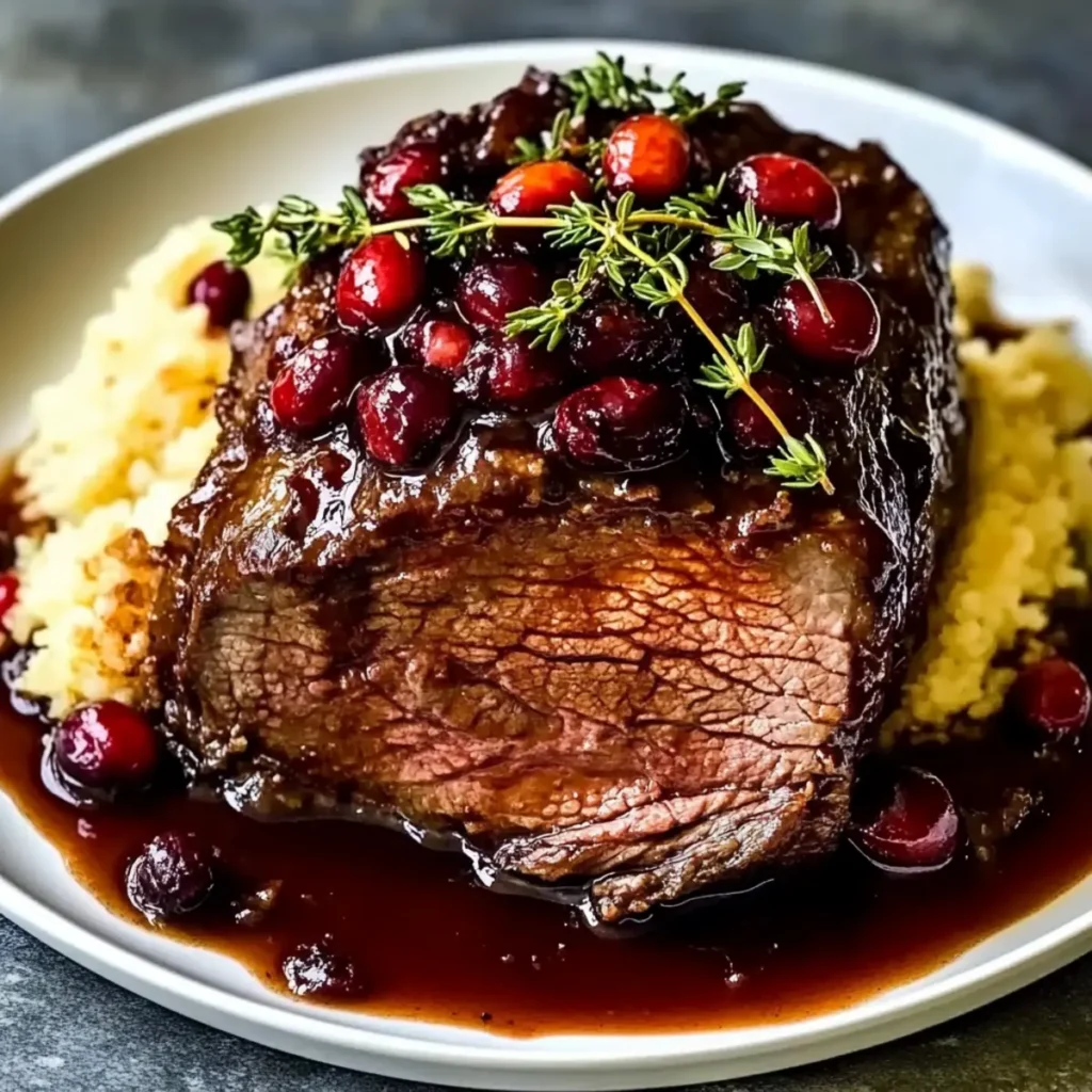 Slow-Braised Beef Roast with Cranberry Balsamic Glaze