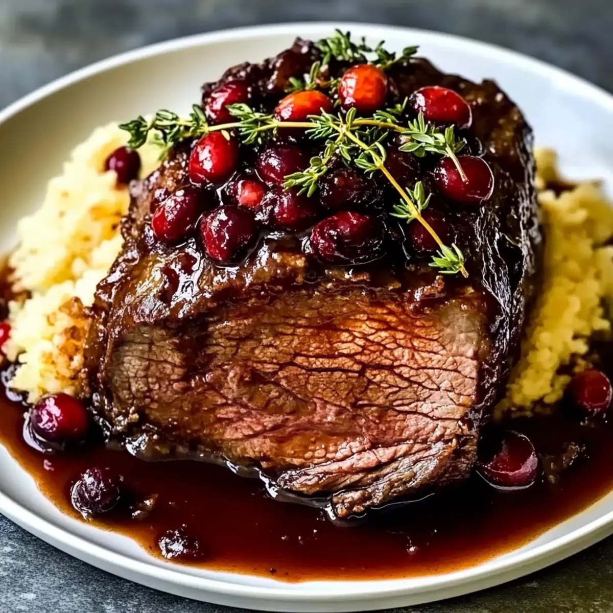 Slow-Braised Beef Roast with Cranberry Balsamic Glaze