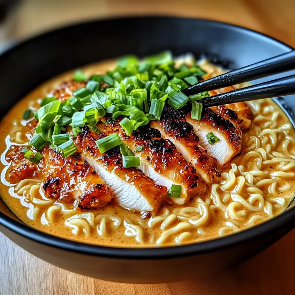 FIERY CHICKEN RAMEN WITH CREAMY GARLIC SAUCE