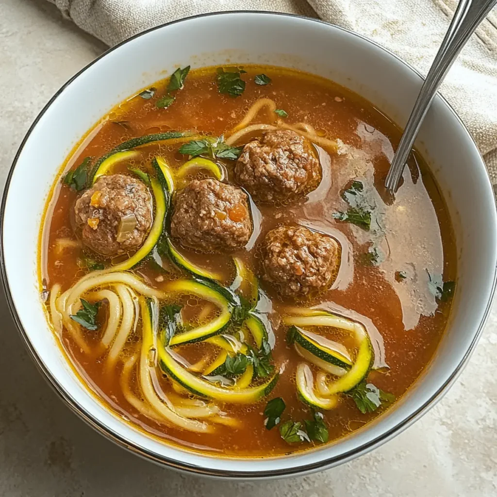 Slow Cooker Meatball Zoodle Soup