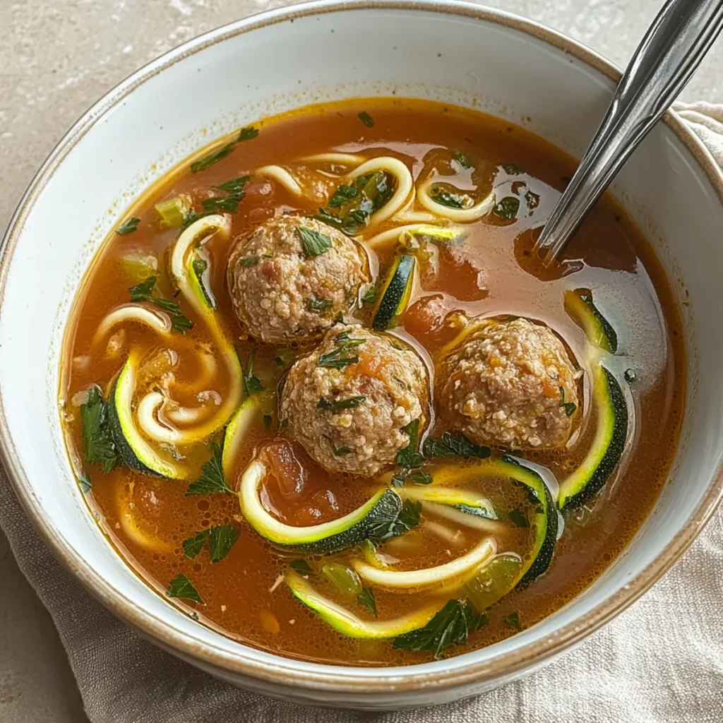 Slow Cooker Meatball Zoodle Soup