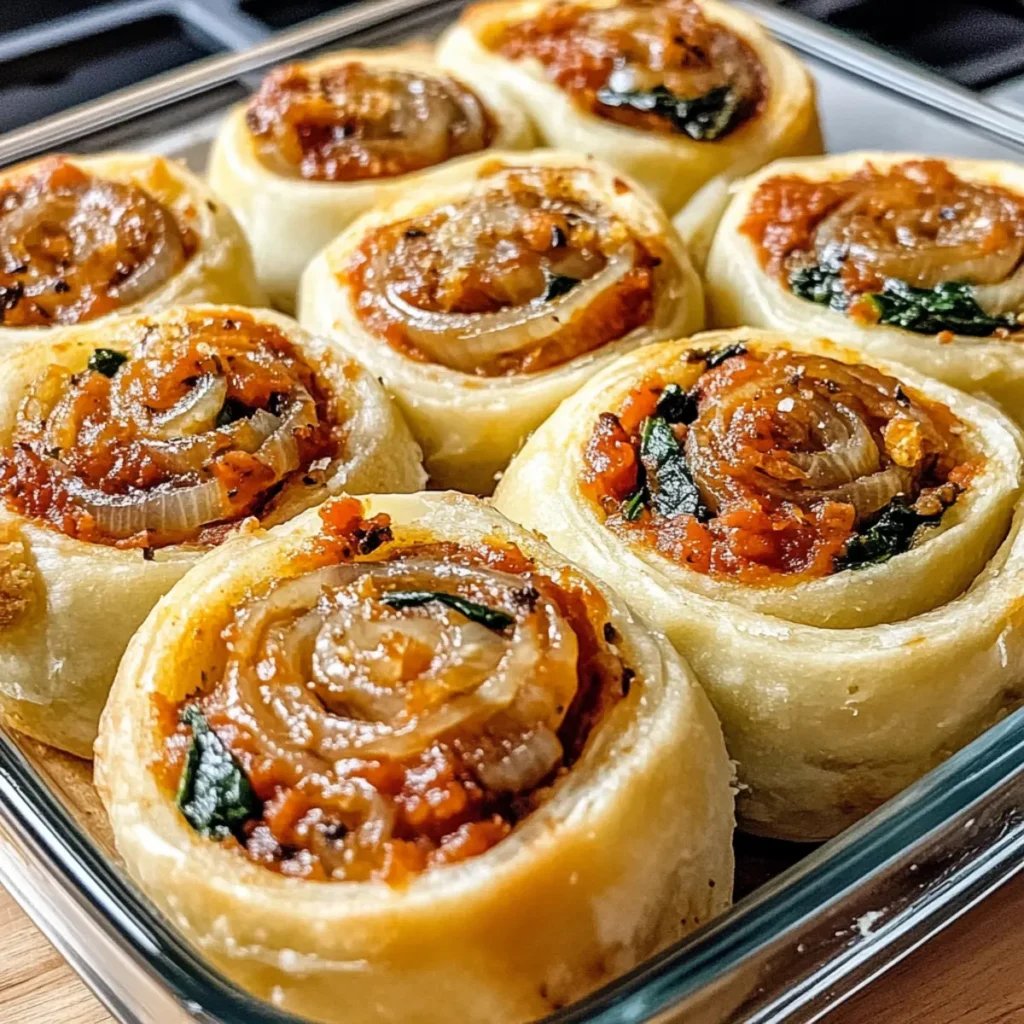 Vegan Caramelized Onion & Spinach Pizza Rolls