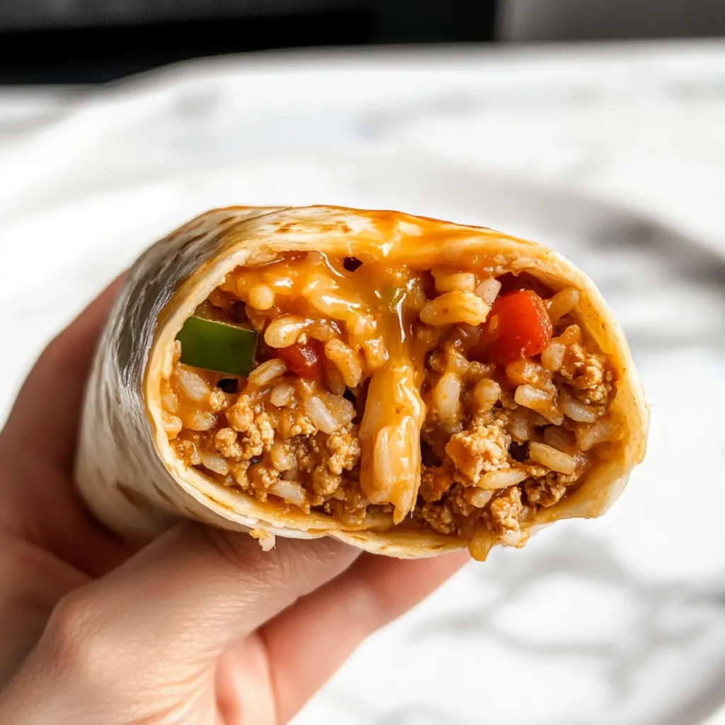 Cheesy Ground Chicken and Rice Burritos
