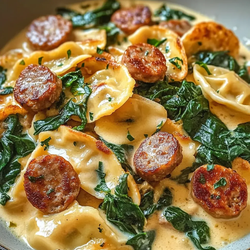 Creamy Pierogi and Turkey Sausage Skillet Delight
