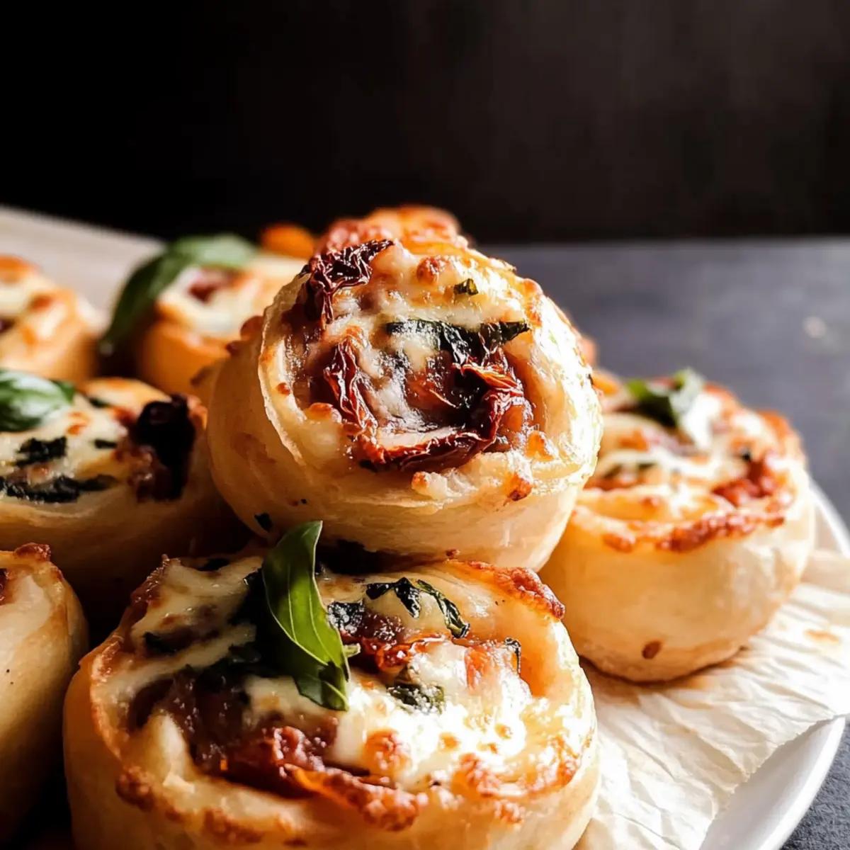 Pizza rolls with basil, sundried tomatoes and garlic butter