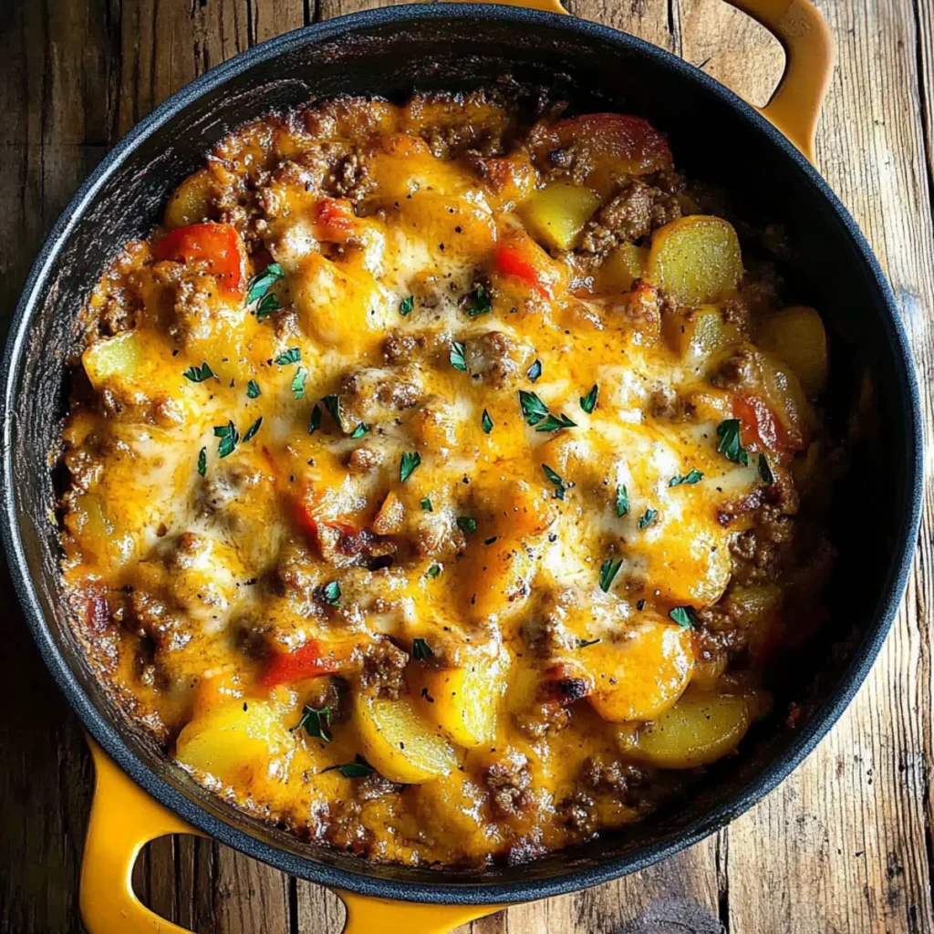 Cheesy One Pot Beef and Potatoes