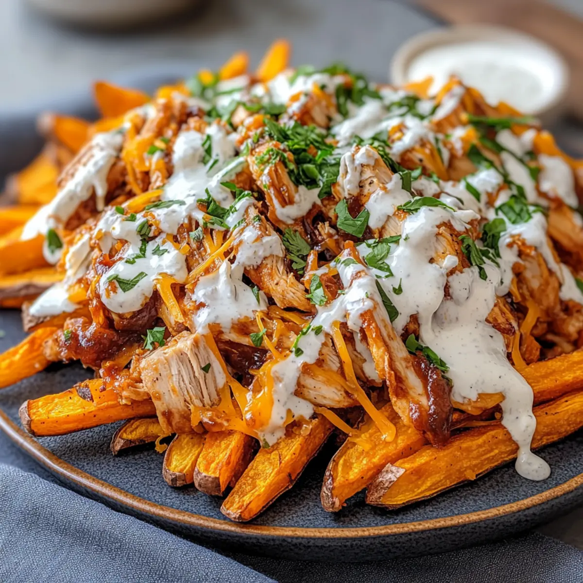 Loaded BBQ Chicken Sweet Potato Fries