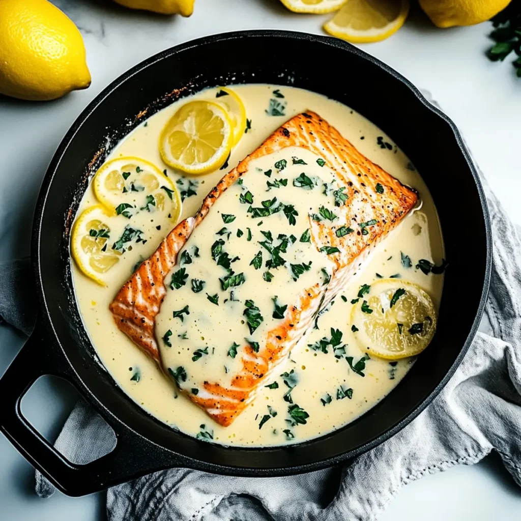 Baked Salmon with Lemon Butter Cream Sauce