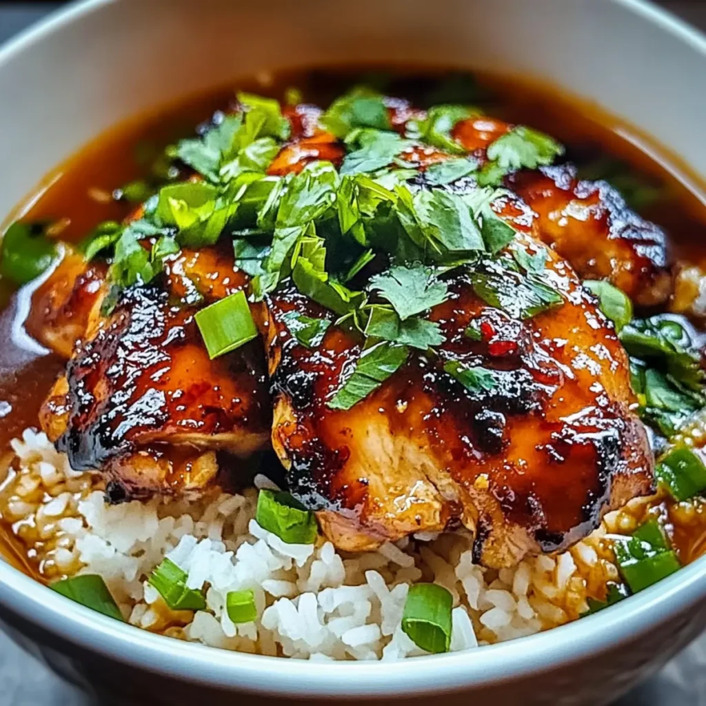 Caramelised Soy Chicken in Garlic Ginger Broth with Rice