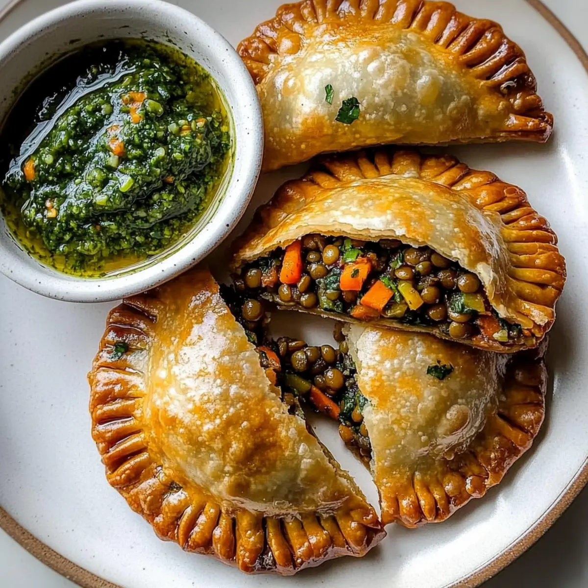 Lentil and Veggie Vegan Empanadas with Chimichurri