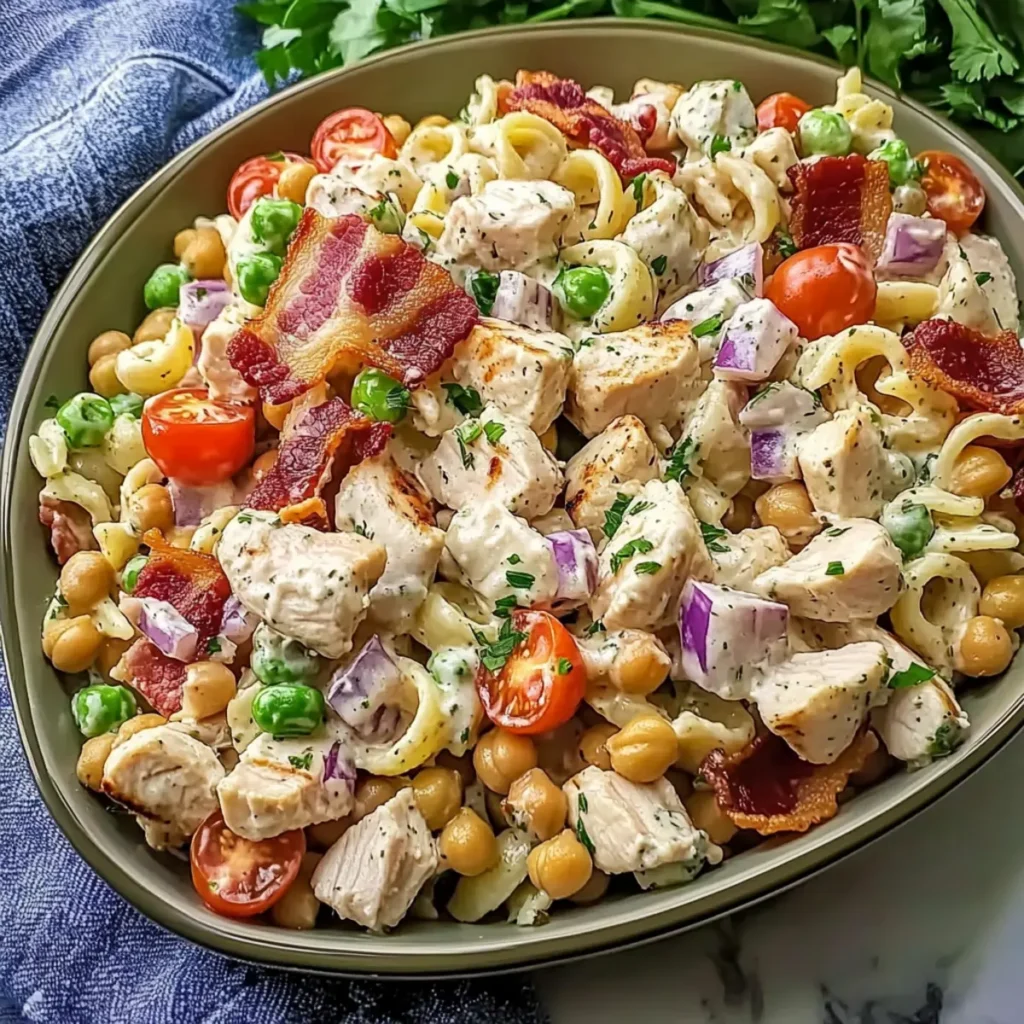 High Protein Bacon Ranch Pasta Salad