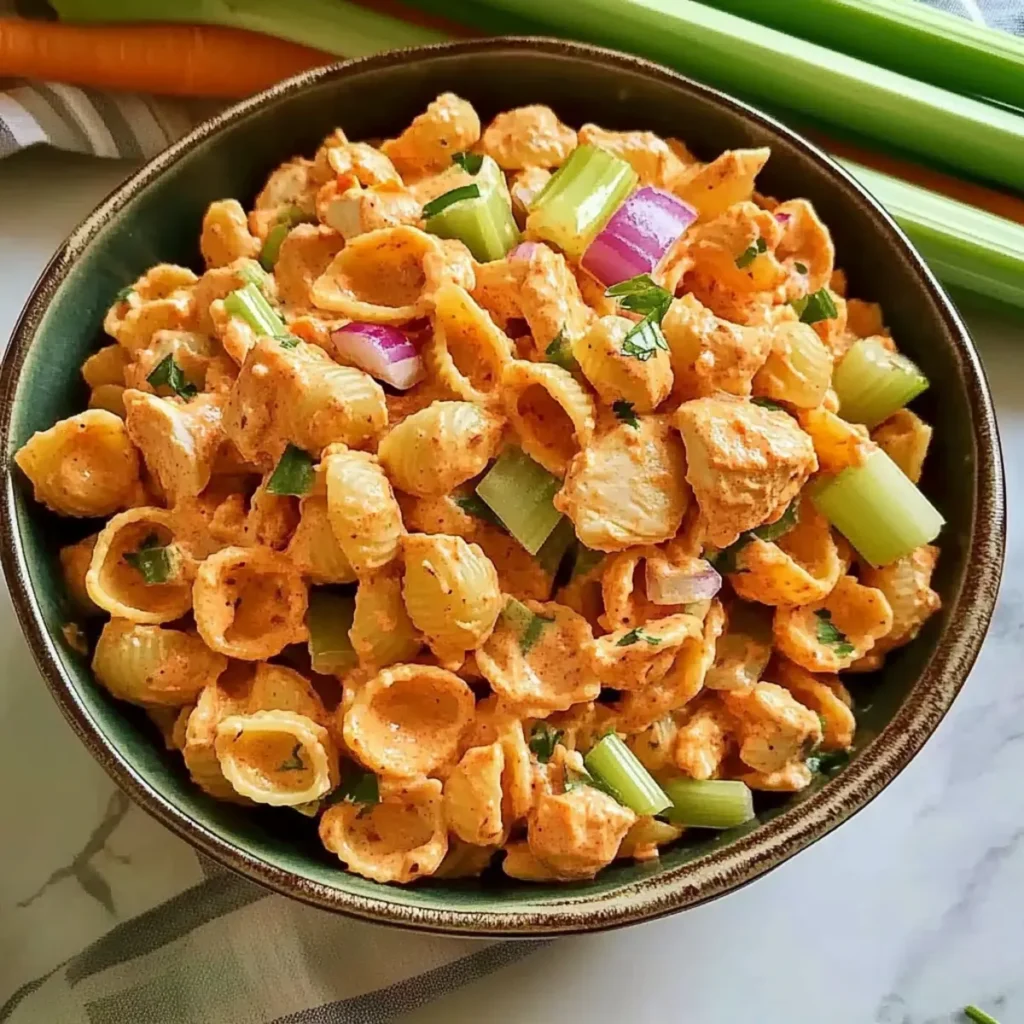 Spicy High Protein Buffalo Pasta Salad