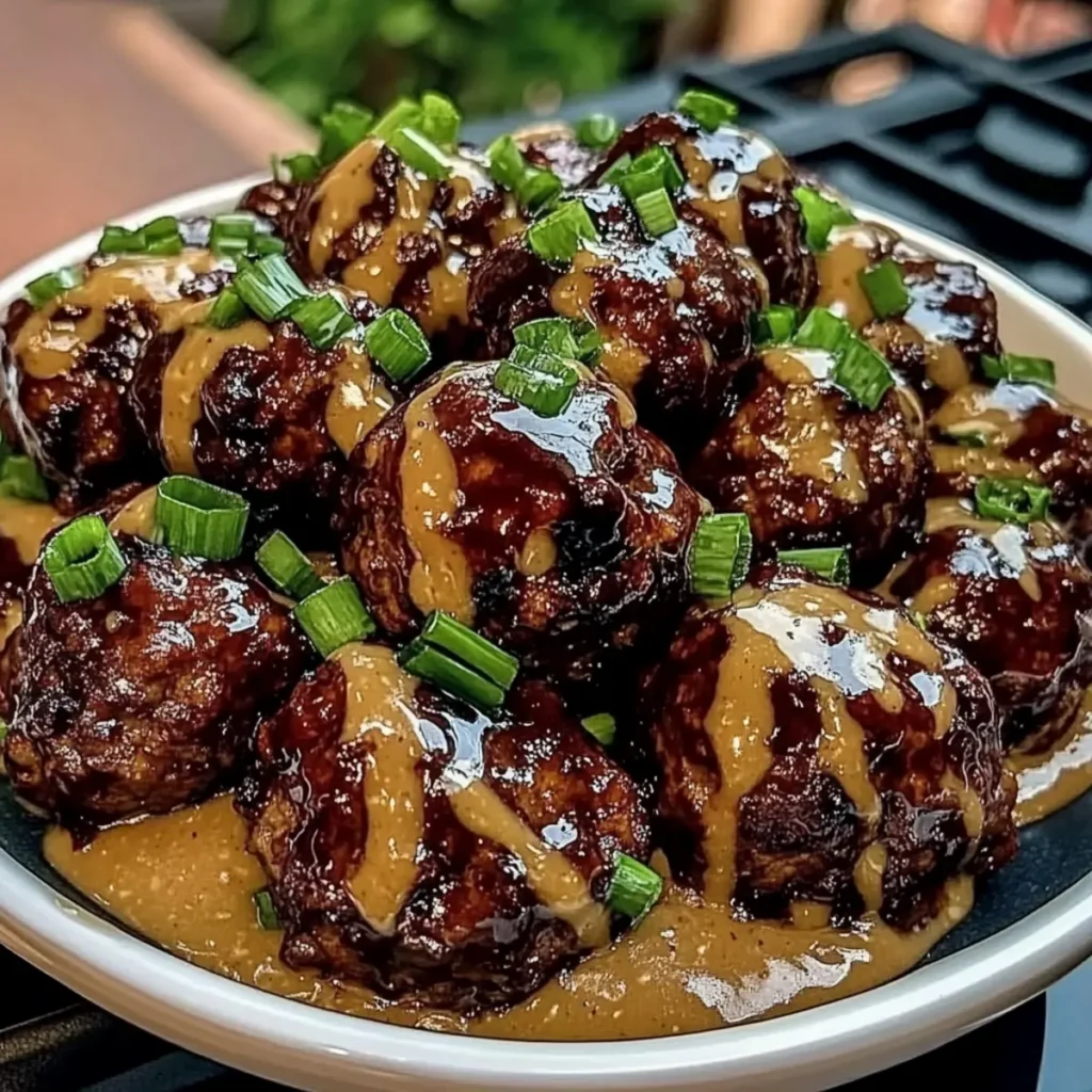 Sticky Hoisin Meatballs with Scallion Sauce