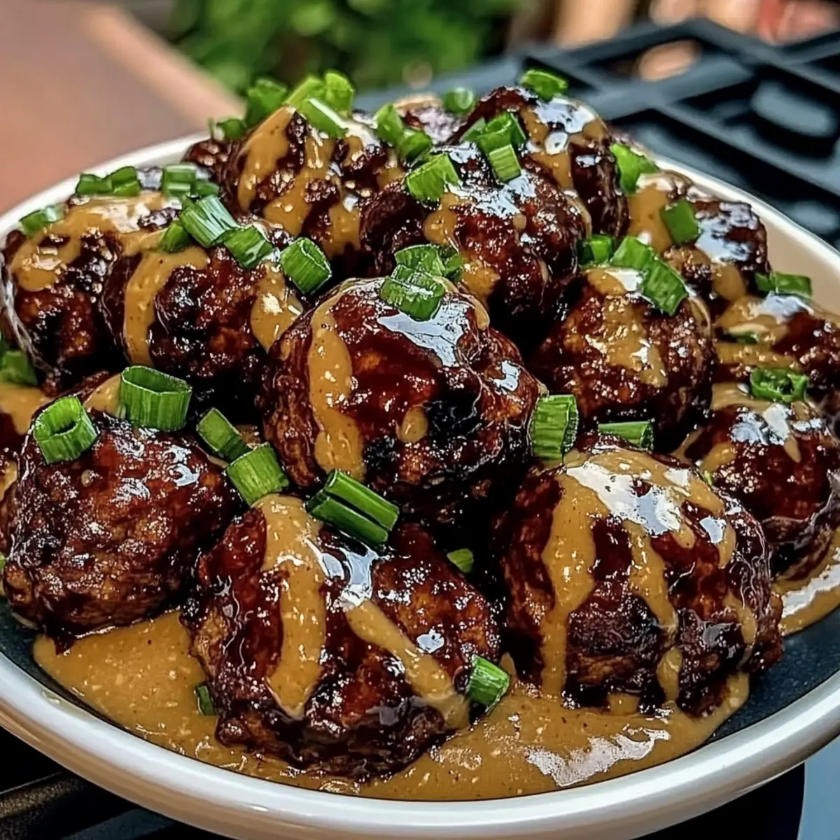 Sticky Hoisin Meatballs with Scallion Sauce