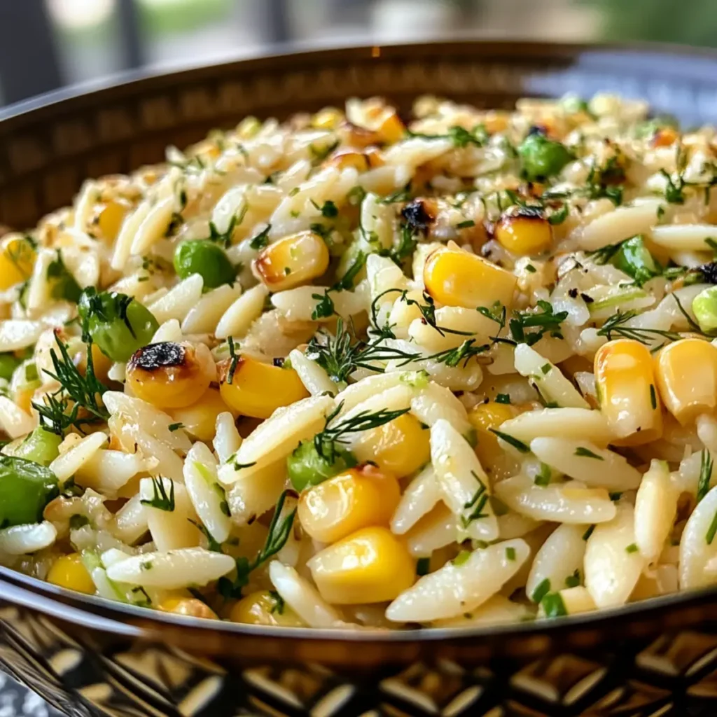 Grilled Corn Orzo Salad with Scallion Dill Dressing