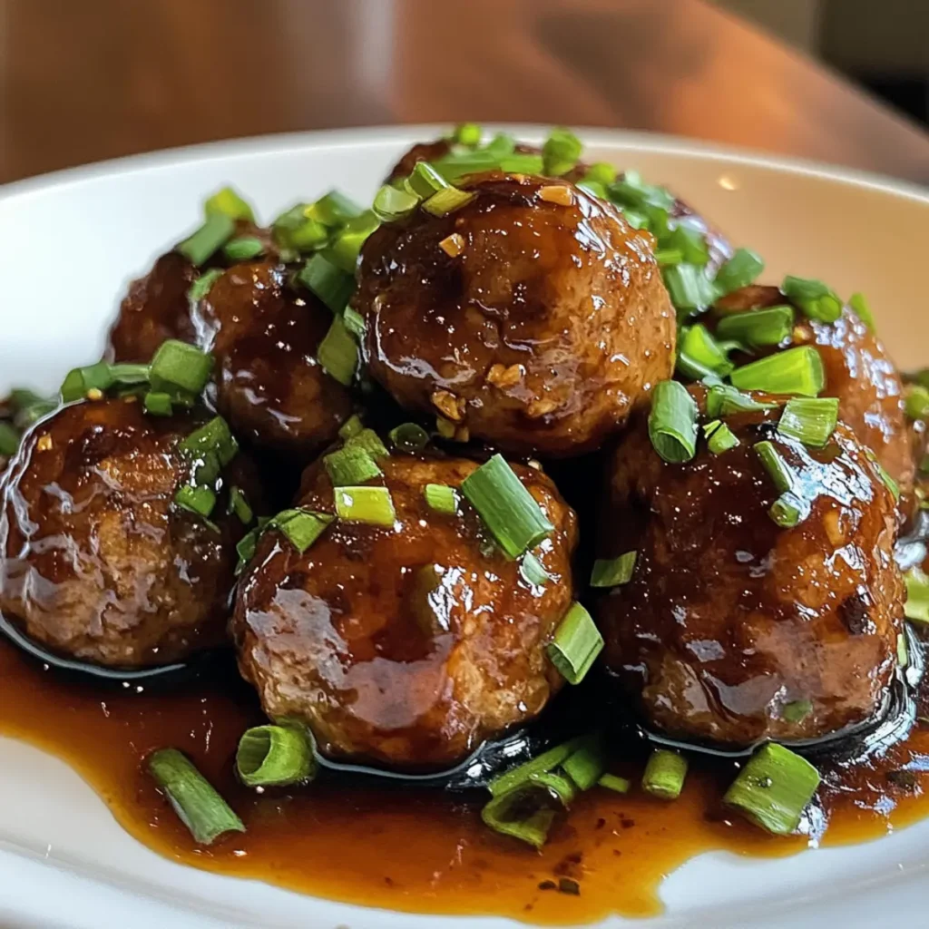 Sticky Hoisin Meatballs with Scallion Sauce